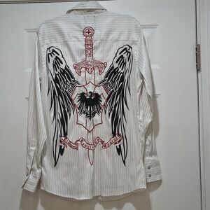 El General Gothic  Men's Shirt Embroidered Snap  Buttons Size L Slim Fit